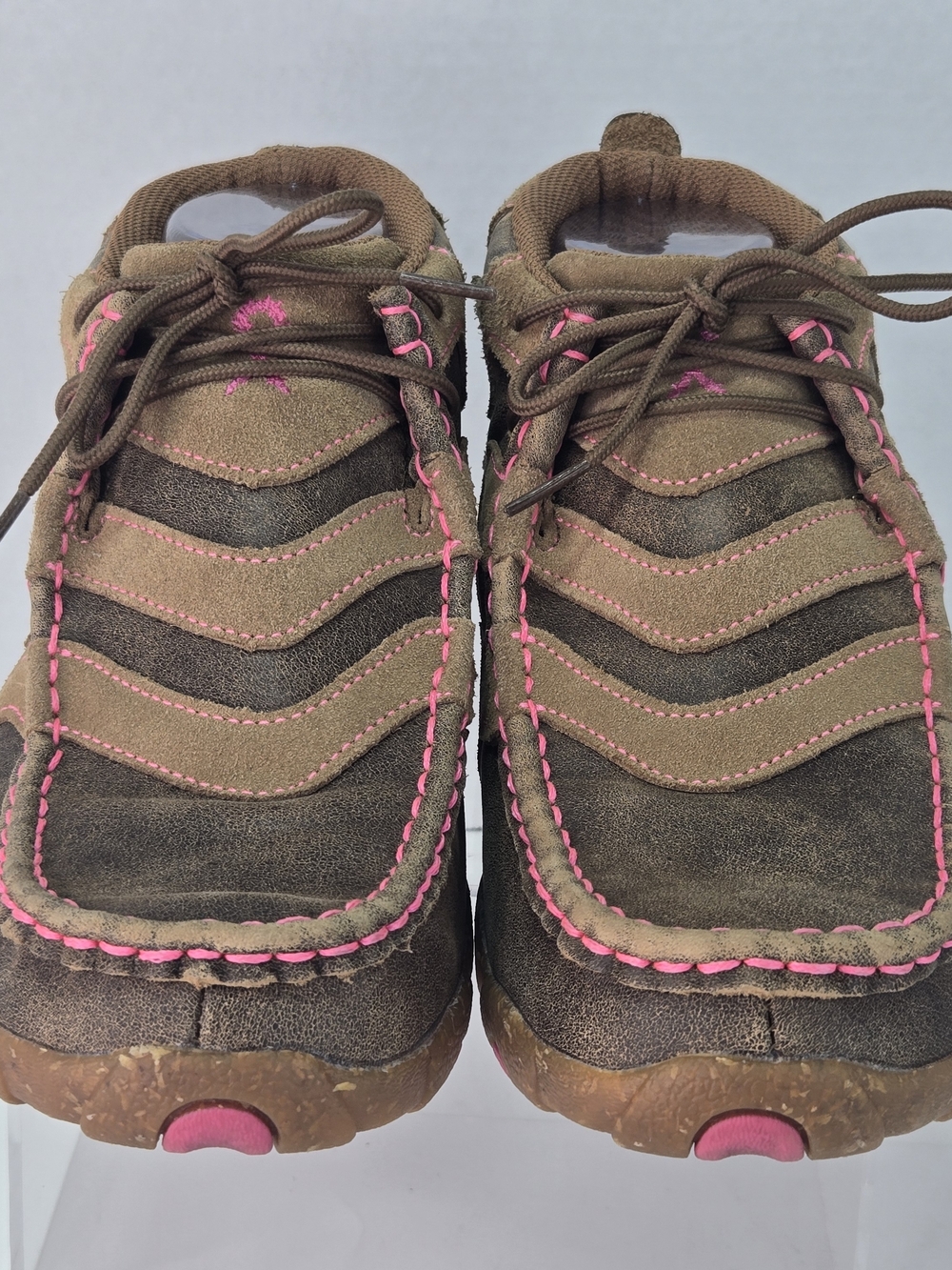 Twisted X Chukka Driving Moc Brown Suede Ankle Boots Pink Accents Women's Size 9 - Picture 3 of 13